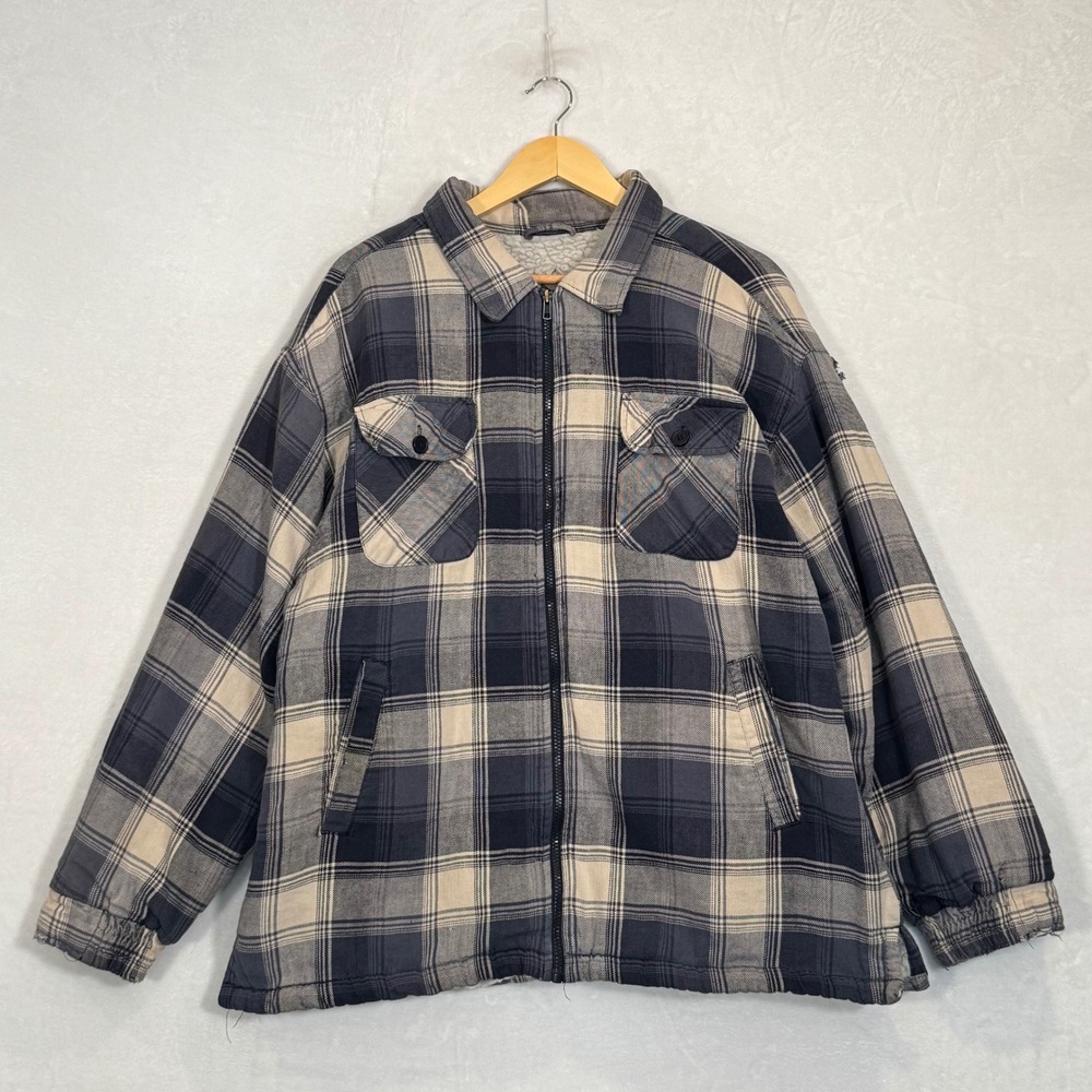 Northwest Territory Blue Plaid Sherpa Lined Zip Flannel Jacket Large